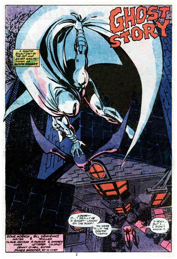 Moon Knight #5 Bill Sienkiewicz splash page by from March 1981.