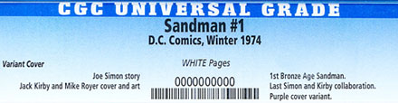 Sandman #1 Purple CGC Label