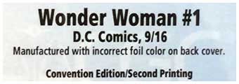 Wonder Woman #1 Gold NYCC 2016 Error Silver Back CGC label