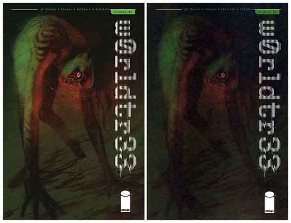 w0rldtr33 #1 Bill Sienkiewicz Incentive 1:25 Cover D: Corrected vs Recalled Edition