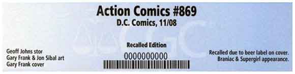 Action Comics 869 Recalled CGC Label