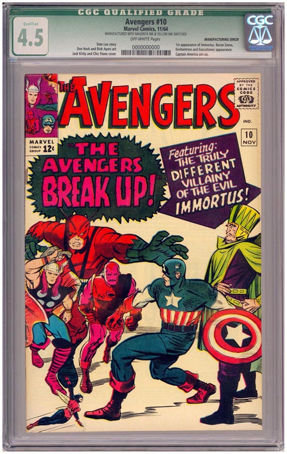 Avengers #10 CGC Color Printing Error Variant Magenta Yellow switched