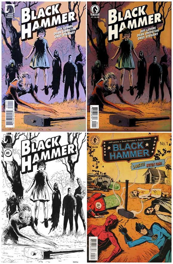 Black Hammer #1 and ashcan covers