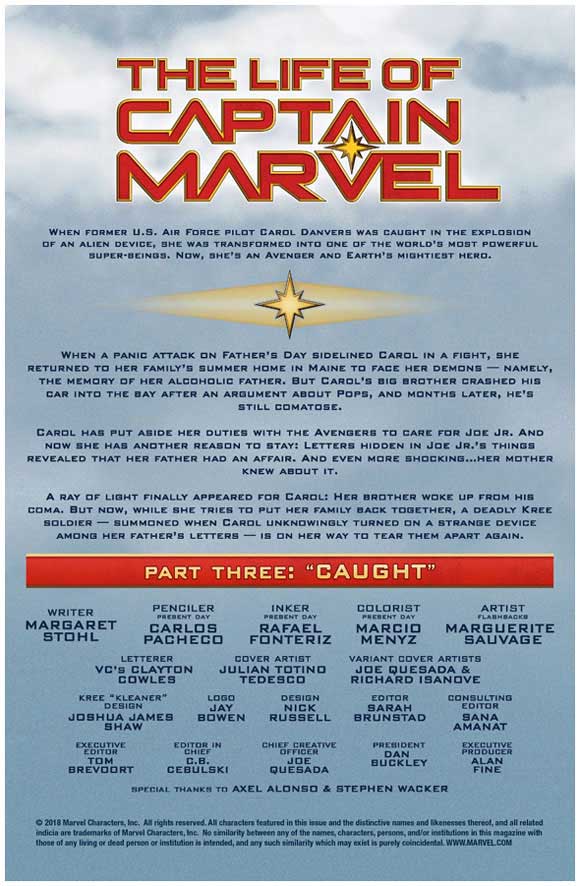 Life of Captain Marvel #3: Interior Credit Page