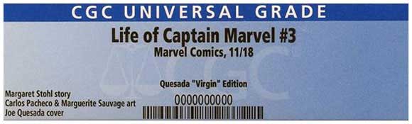 Life of Captain Marvel #3: Joe Quesada Virgin Cover Variant CGC Label
