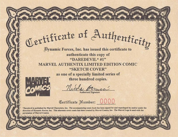Daredevil #1 Marvel Authentix Sketch Cover Dynamic Forces COA