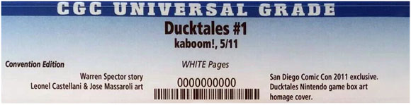 DuckTales #1 SDCC 2011 cgc Label