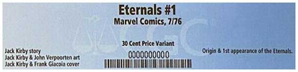 Eternals #1 30 Cent Variant CGC label