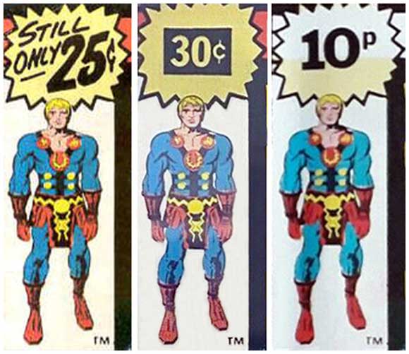 Eternals #1 25 Cent, 30 Cent and 10p logo prices