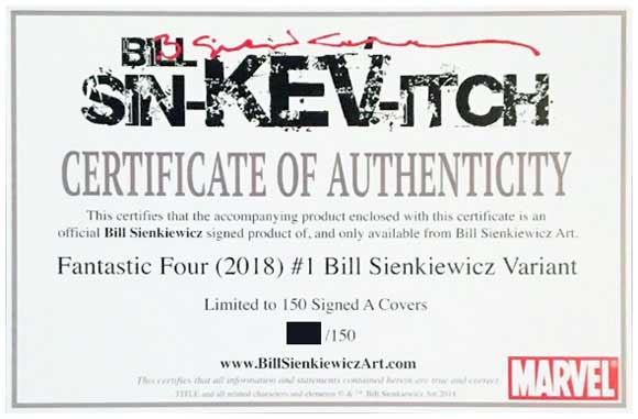 Fantastic Four #1 Sienkiewicz Exclusive : COA