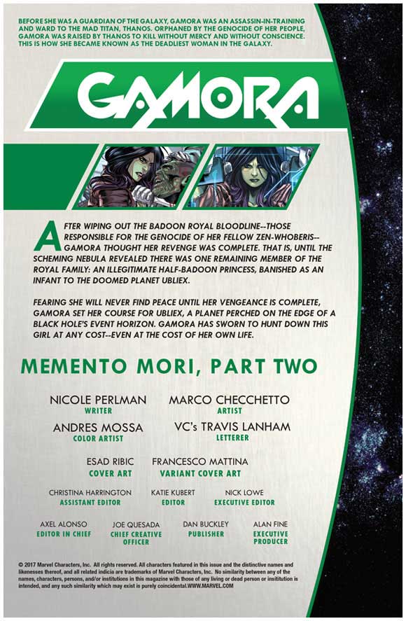Gamora #2 Introduction and credits