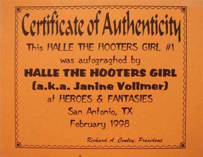 Halle The Hooters Girl Recalled Gold Foil Certificate