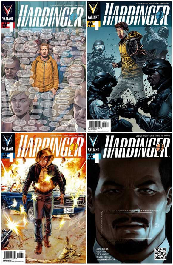 Harbinger #1: Lozzi regular, Suayan Pullbox, Braithwaite and Kevic-Djurdjevic QR Voice editions