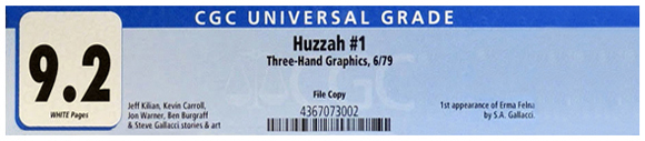 Huzzah! #1 File Copy CGC Label