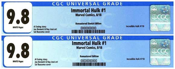 Immortal hulk #1 CGC Labels: Buscema variants