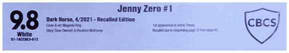 Jenny Zero #1 Jenny Zero #1 Recalled Edition CBCS Label