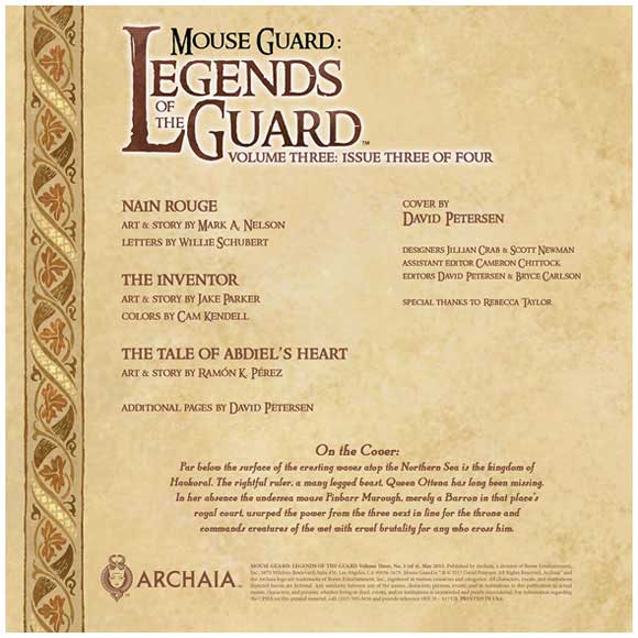 Mouse Guard: Legends of the Guard Volume 3 #3 Credits