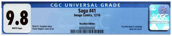Saga #41 Recalled variant CGC label