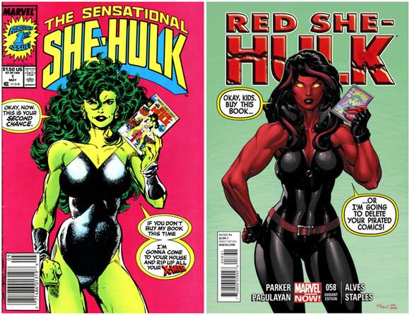 Sensational She-Hulk #1 cover vs Red She-Hulk #58 McGuinness cover