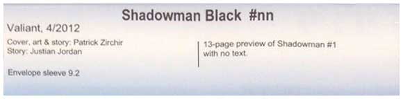 Shadowman Black Retailer Preview Edition 2012 CBCS Label