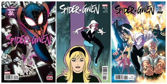 Spider-Gwen #16 Other Covers by Robbi Rodriguez, June Brigman and David Marquez
