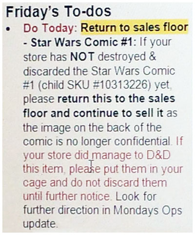 Star Wars #1 Hot Topic Edition Return To Sales Floor