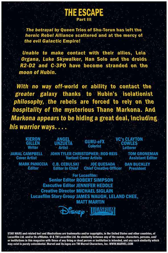 Star Wars #58 The Escape: Credits and Intro page
