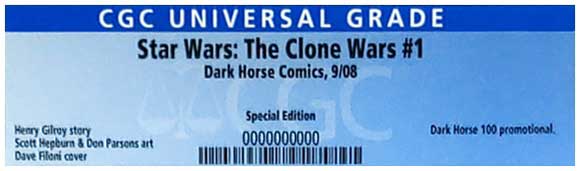 Star Wars: The Clone Wars #1 Special Edition CGC label