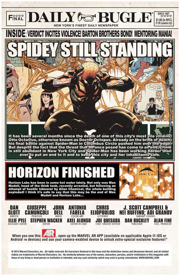 Superior Spider-Man #20 Intro and Indicia width=