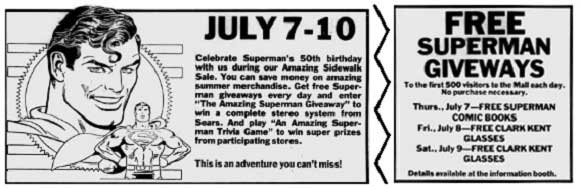Superman 50th anniversary Clearview Mall Local Newspaper Advert