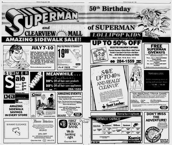 Superman 50th anniversary Clearview Mall Local Newspaper Advert
