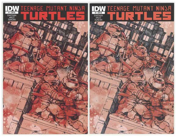 IDC Teenage Mutant Ninja Turtles #1 Jetpack Orange Error Edition Red vs Orange comparison