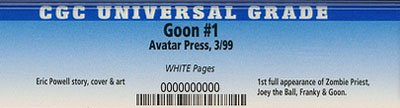 The Goon #1 CGC Label
