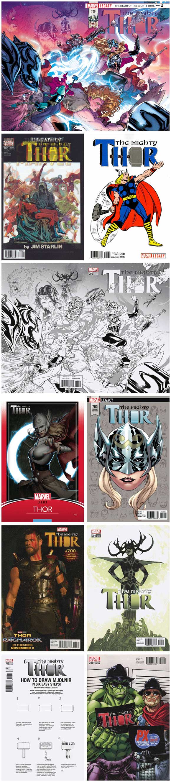 The Mighty Thor #700 covers