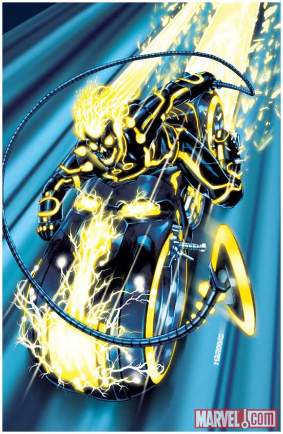 Tron Ghost Rider art for Incredible Hulks #618