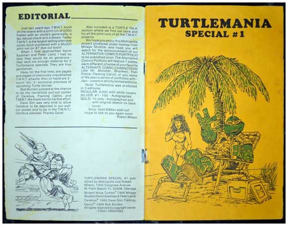 Turtlemania sample comic with all three covers noted as Proof 00