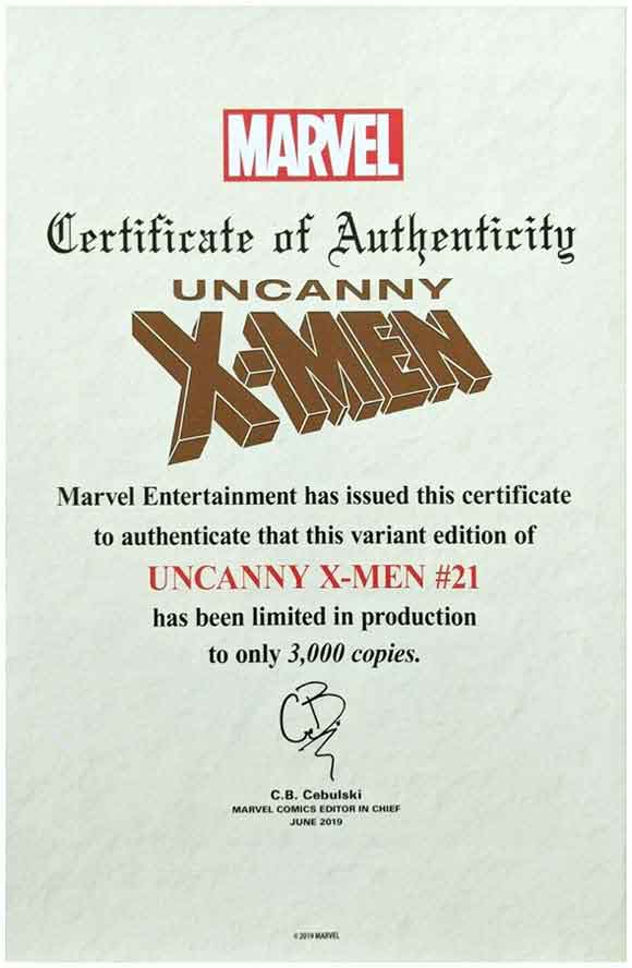 Uncanny X-Men #21 John Tyler Christopher Virgin Variant: 3000 Copies certificate on back