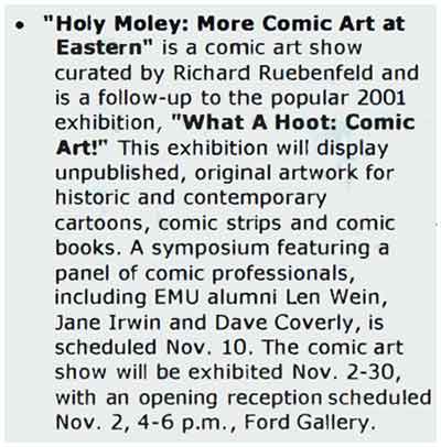 Holy Moley comic art show Eastern Michigan University November 2004