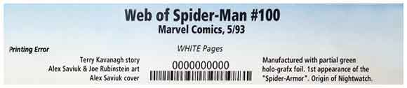 Web Of Spider-Man #100 Printing Error: No green holo-grafx foil CGC label