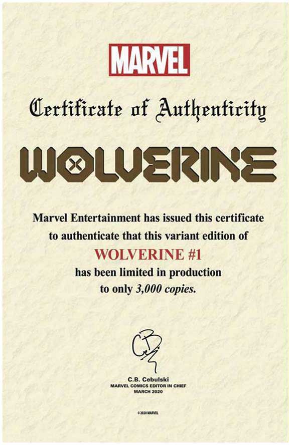 Wolverine Volume 6 #1 John Tyler Christopher Virgin Variant COA: 3000 Copies